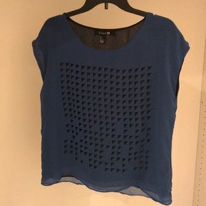 Forever 21 Geometric Blue Cutout Blouse